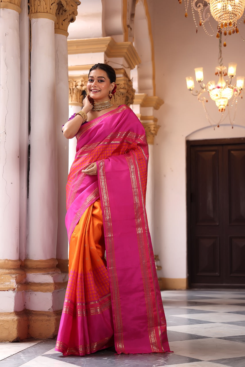 PARAMPARA Kanchivaram silk saree with alternate korvai and pattanikattam checks with adai weave