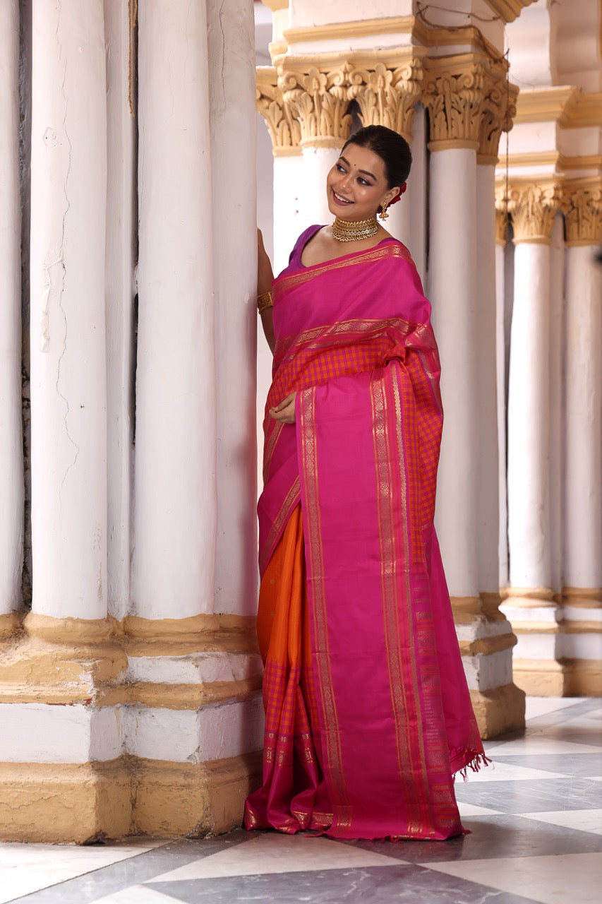PARAMPARA Kanchivaram silk saree with alternate korvai and pattanikattam checks with adai weave