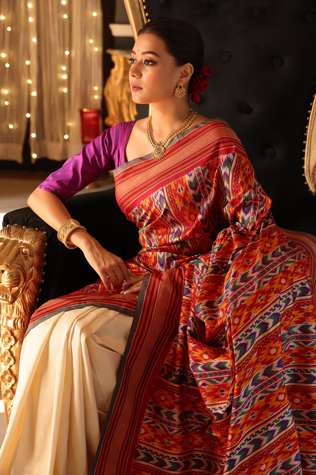 Client Paylink NARUVI -2 Designer Exclusive double pallu Multicoloured premium silk ikkat inspired from Museum Archive