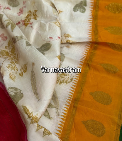 EcoPrints in korvai Kanchivaram silk saree