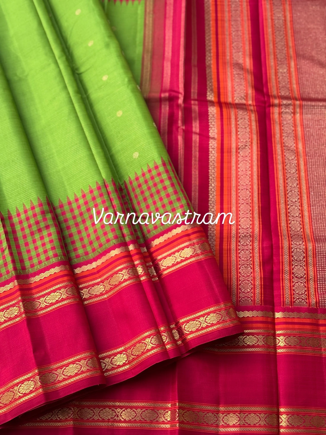 PARAMPARA Kanchivaram silk saree in tender green with arakku shade