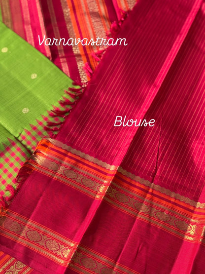 PARAMPARA Kanchivaram silk saree in tender green with arakku shade
