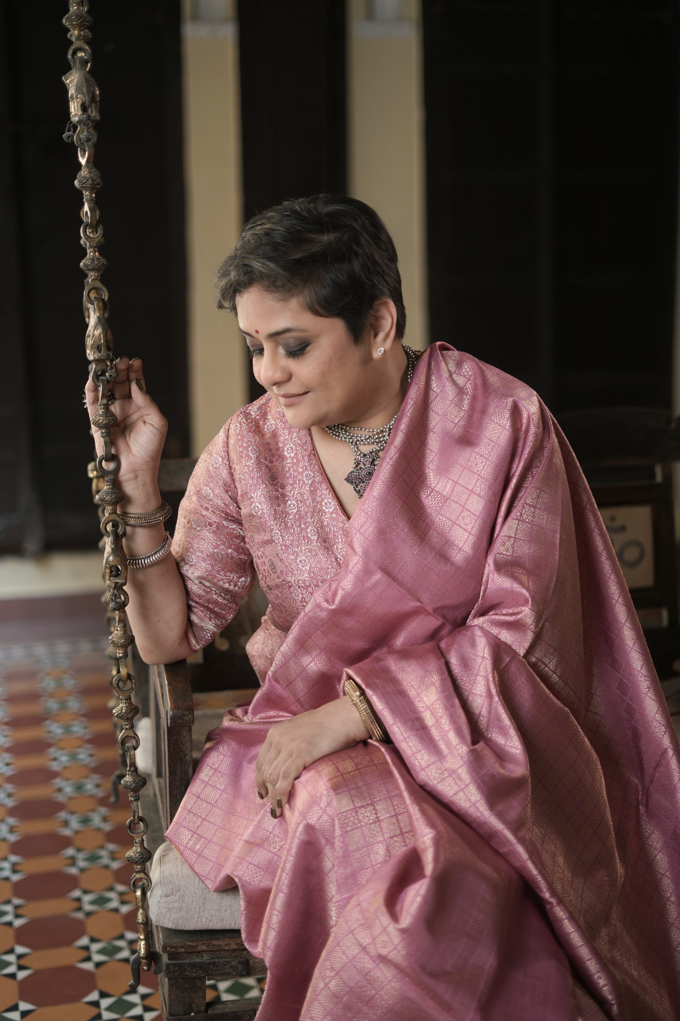 Instalment pay link 1 of 6 - A Canvas of Legendary Artistry The Masterpiece 108 exquisite Kanchivaram silk  showcases kamadenu pallu in hot pink hue of the finest and rarest natural dye