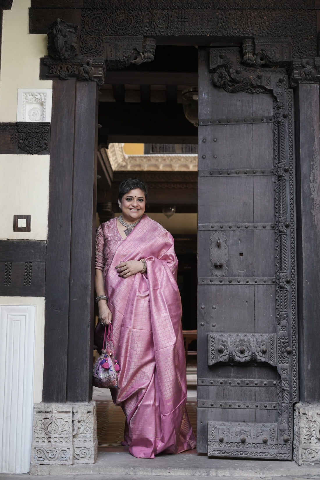 Instalment pay link 1 of 6 - A Canvas of Legendary Artistry The Masterpiece 108 exquisite Kanchivaram silk  showcases kamadenu pallu in hot pink hue of the finest and rarest natural dye