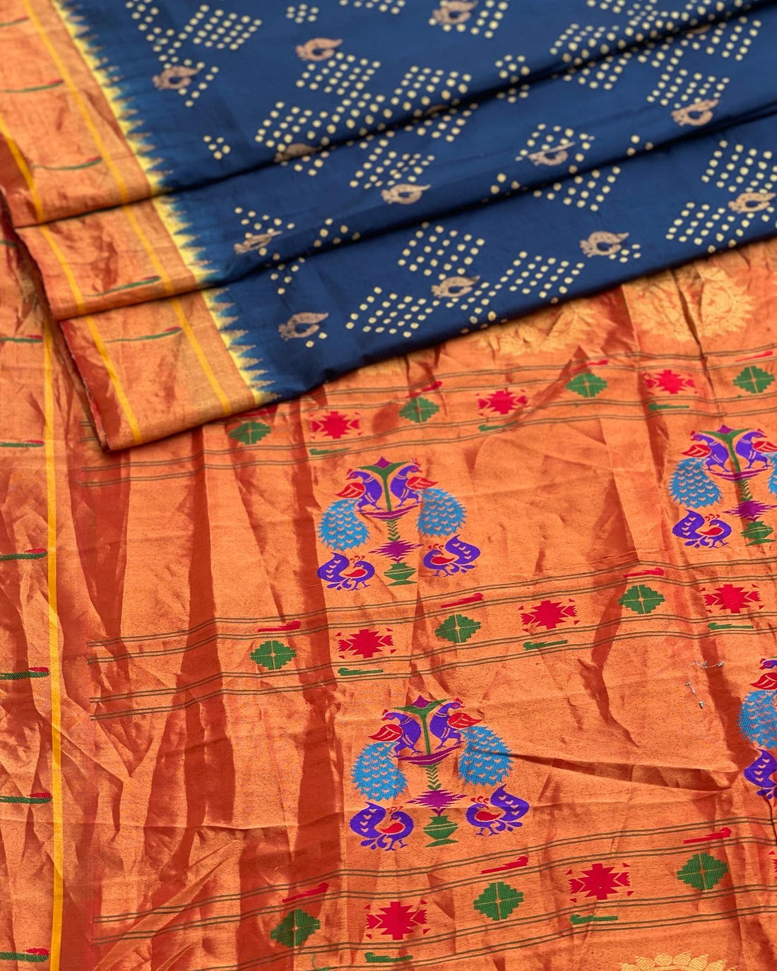 Paithani Silk With Bandhej Tie And Dye Muniya Border Saree