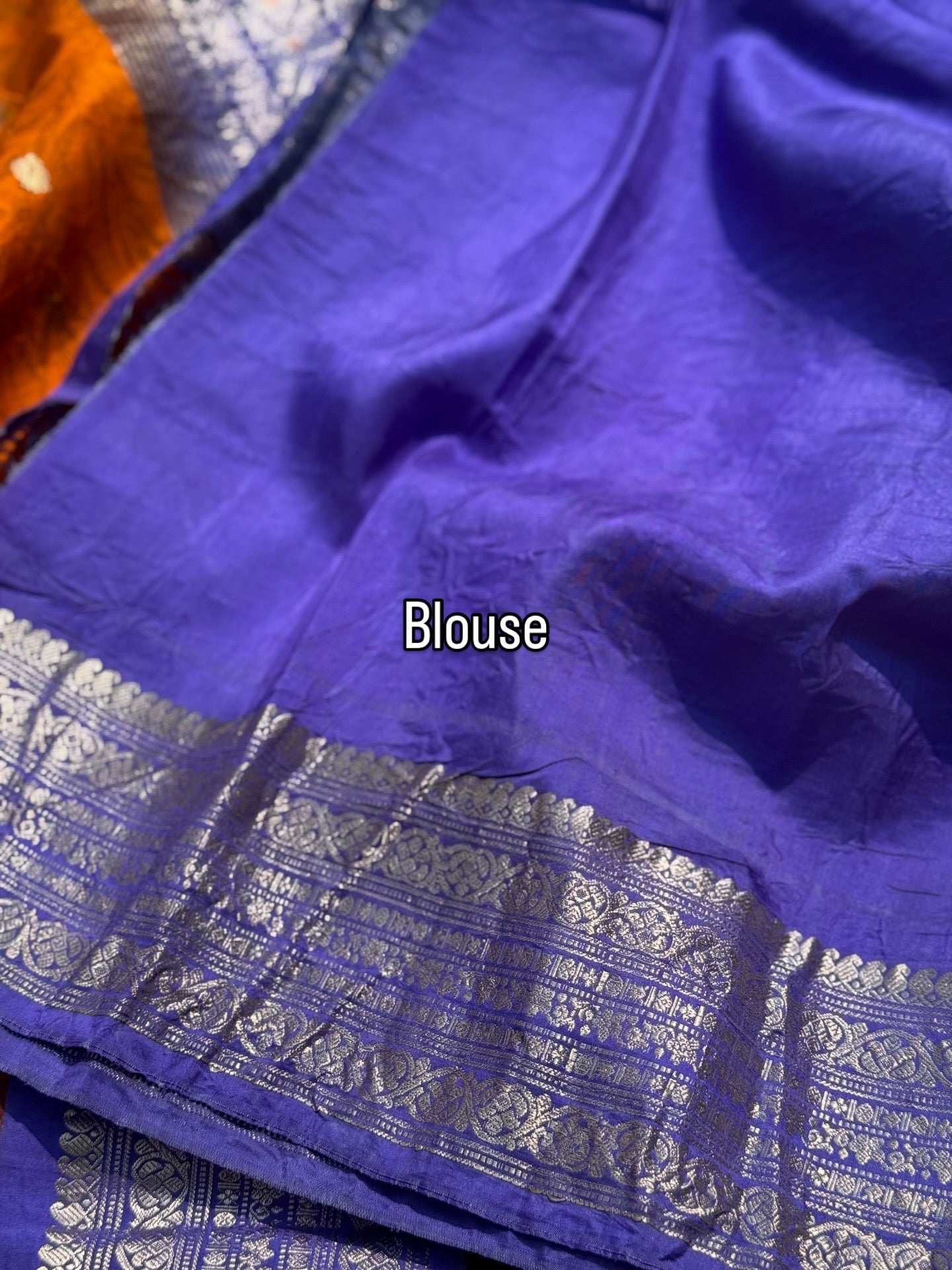 An orange with lilac Natural Handmade Ecoprints Gadwal silk saree