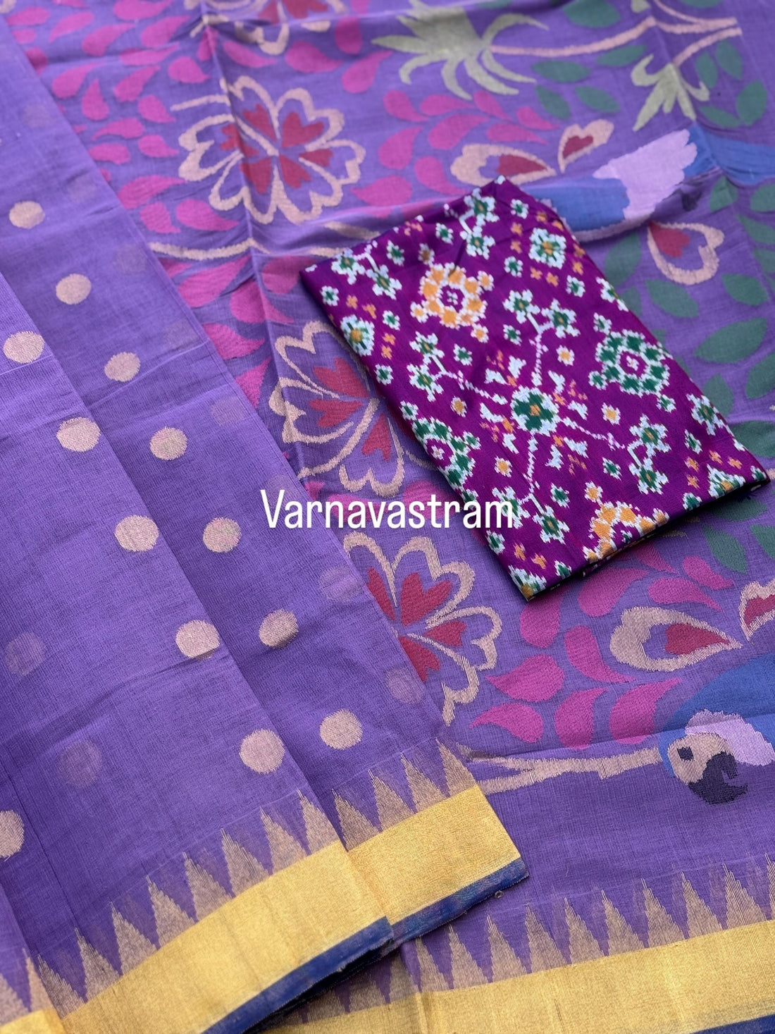 Lavender shade Ponduru cotton pallu jaal Jamdani Saree