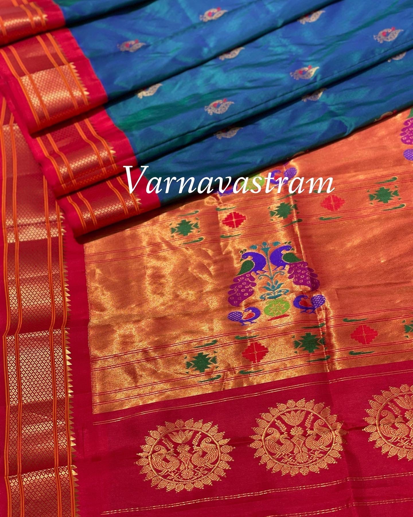 Paithani Silk Saree With Meenakari Buttas On Body With Kadiyal Border