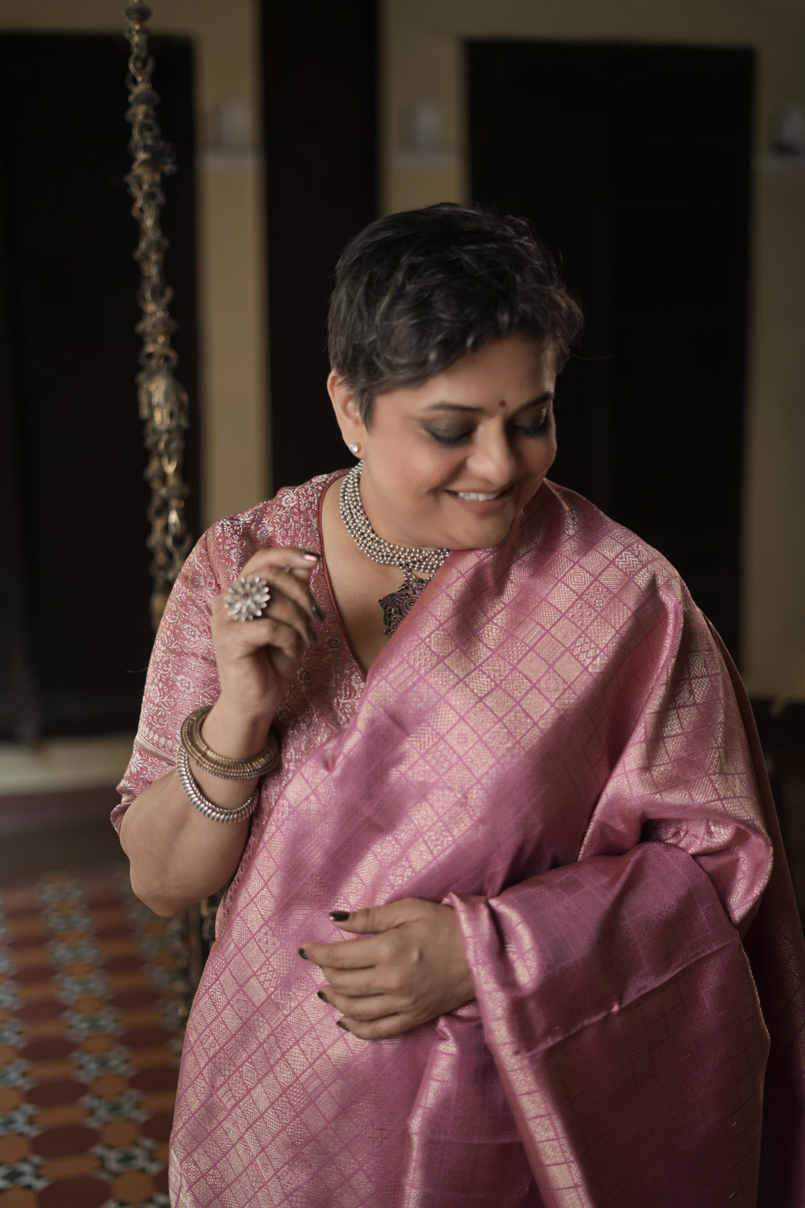 Instalment pay link 1 of 6 - A Canvas of Legendary Artistry The Masterpiece 108 exquisite Kanchivaram silk  showcases kamadenu pallu in hot pink hue of the finest and rarest natural dye