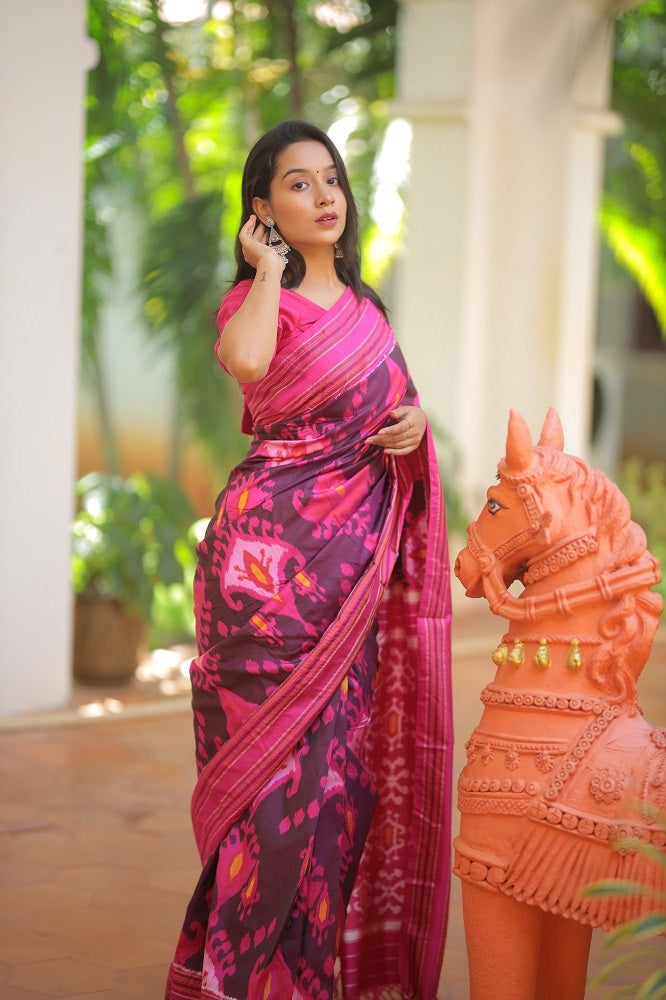 Premium Exclusive Uzbek Inspired Silk Ikkat In Premium Mulberry Saree