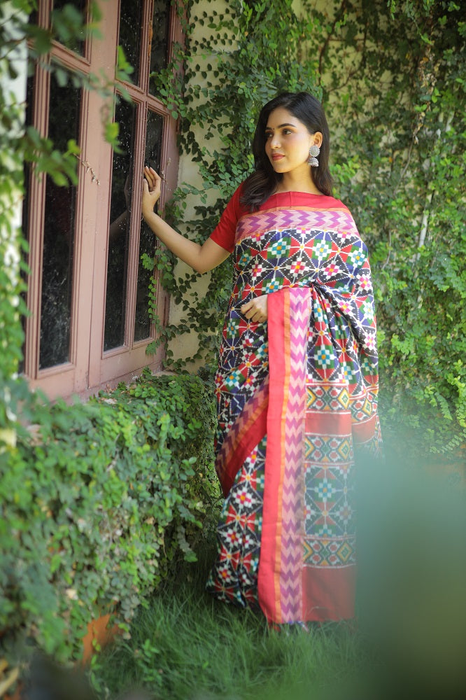 Multicolour Patola Inspired Double Ikkat Silk Saree