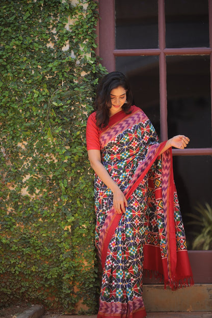 Multicolour Patola Inspired Double Ikkat Silk Saree