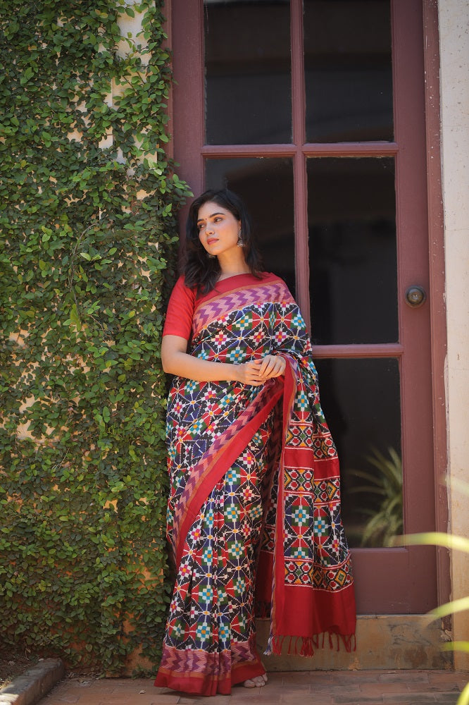 Multicolour Patola Inspired Double Ikkat Silk Saree