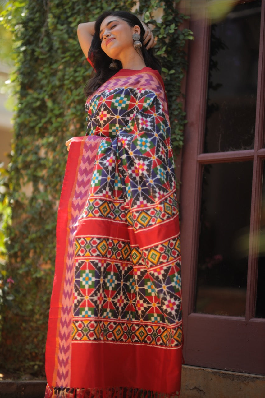 Multicolour Patola Inspired Double Ikkat Silk Saree