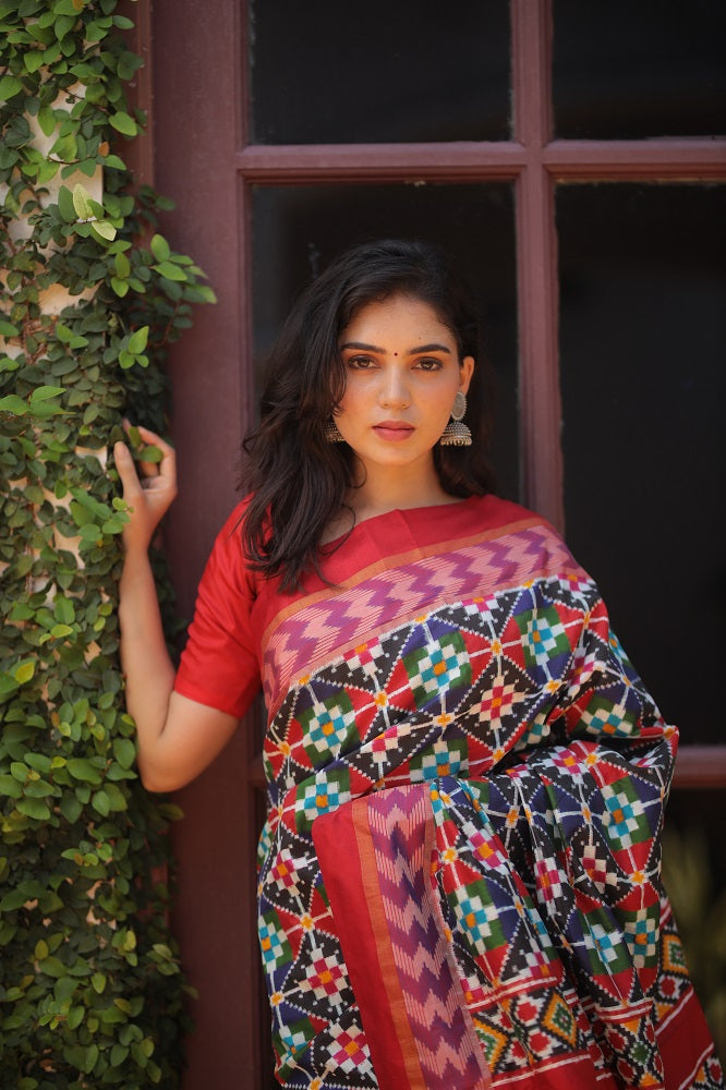 Multicolour Patola Inspired Double Ikkat Silk Saree