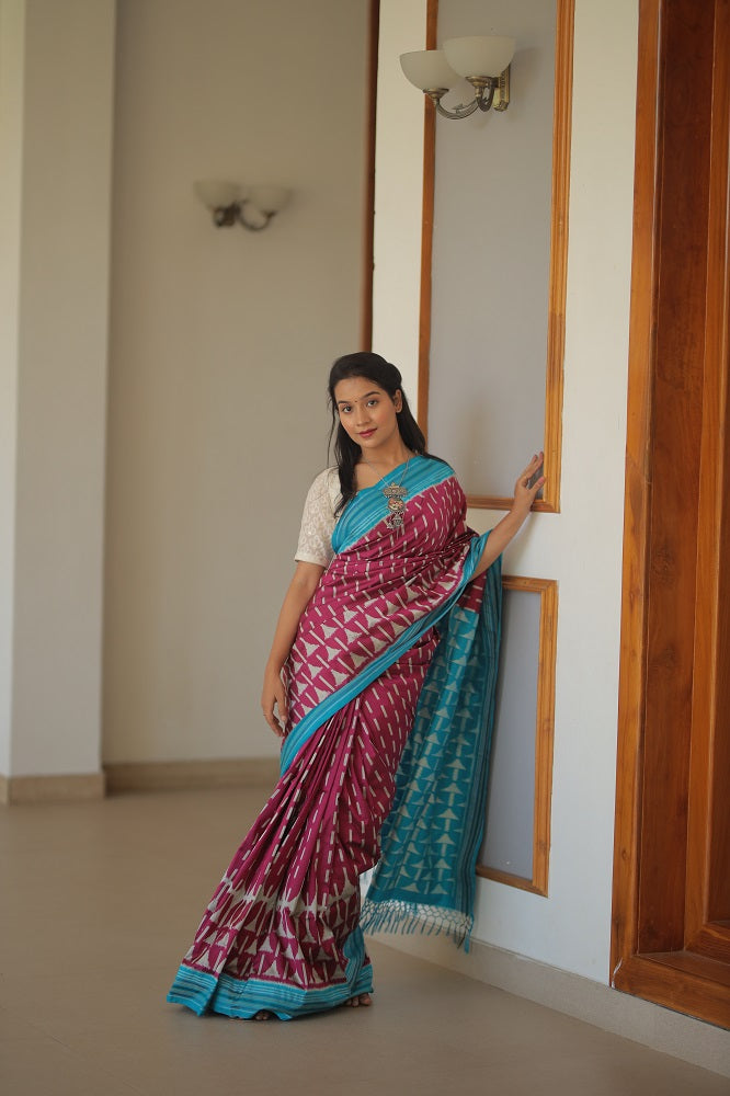 Contemporary Premium Mulberry Silk Ikkat Saree