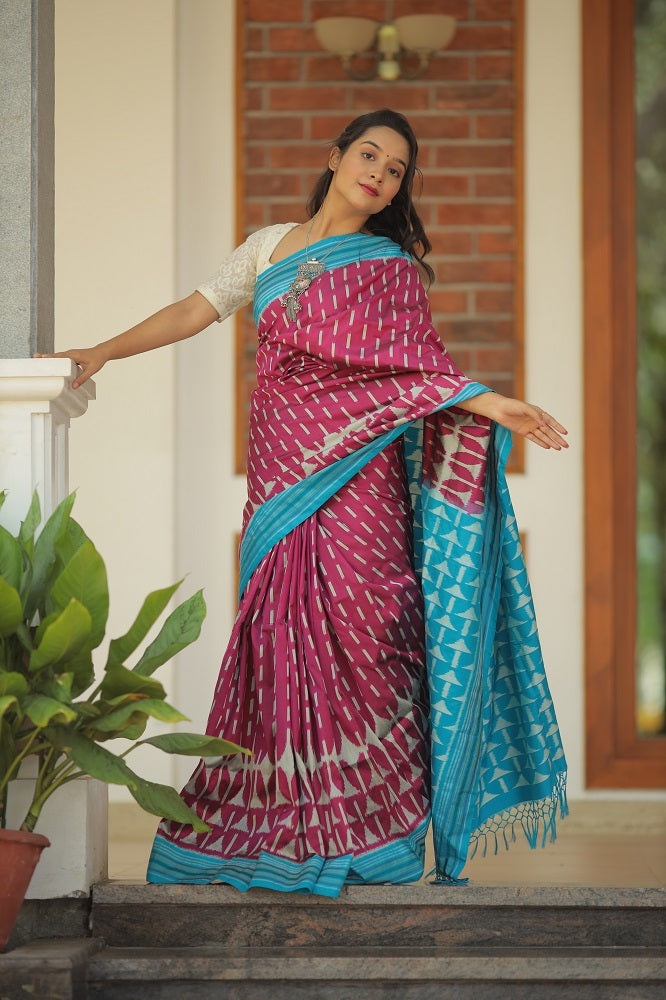 Contemporary Premium Mulberry Silk Ikkat Saree