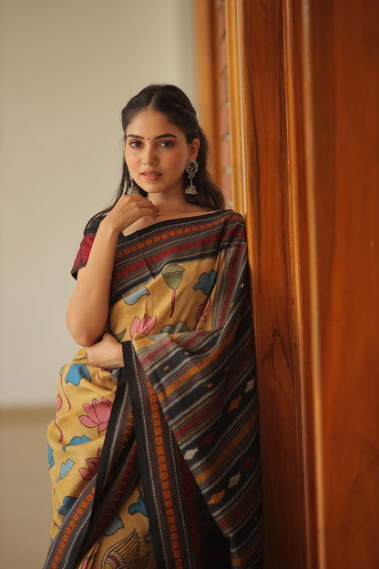 Penkalamkari Handdrawn and Hand Painted Saree