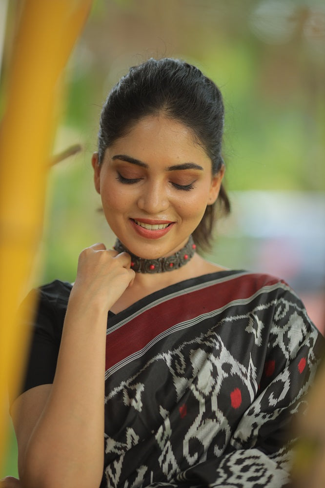 Premium Exclusive Uzbek Inspired Silk Ikkat Saree From V & A Museum Piece Collection