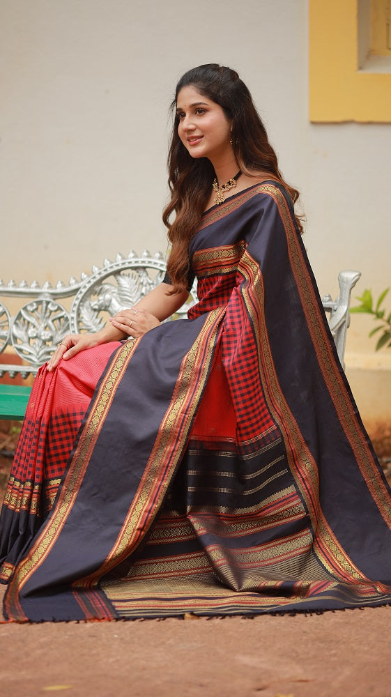 Heirloom Reinterpretation Of Vairaoosi Kanchivaram Silk Saree With Alternate Korai Border