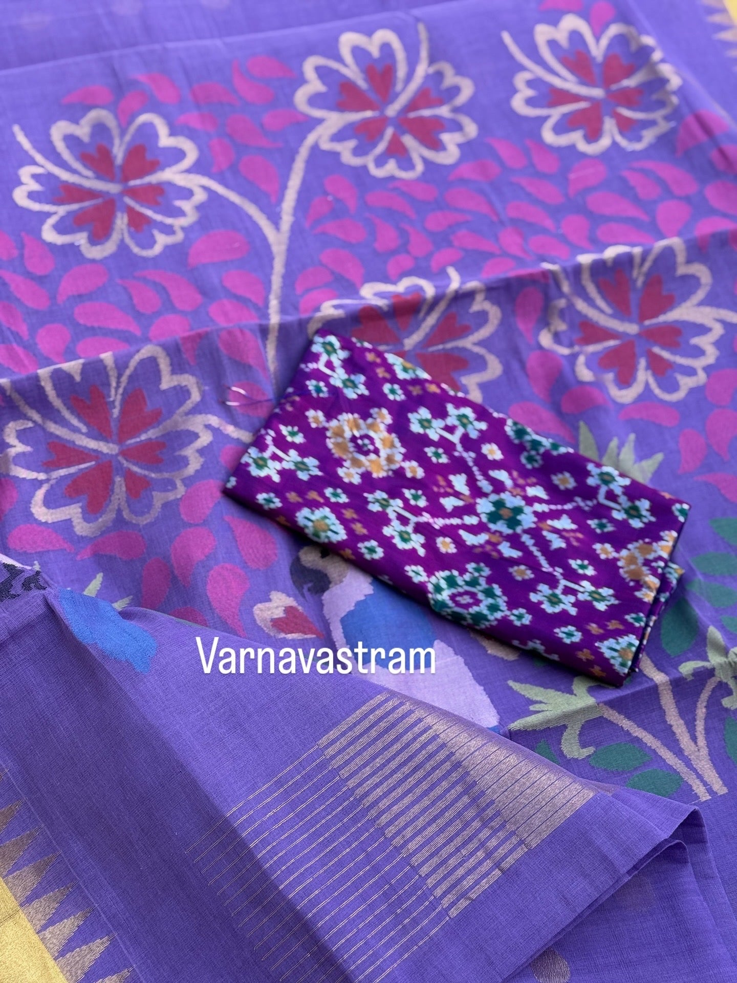 Lavender shade Ponduru cotton pallu jaal Jamdani Saree