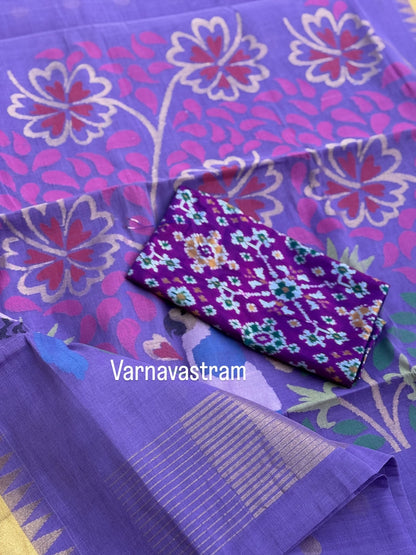 Lavender shade Ponduru cotton pallu jaal Jamdani Saree