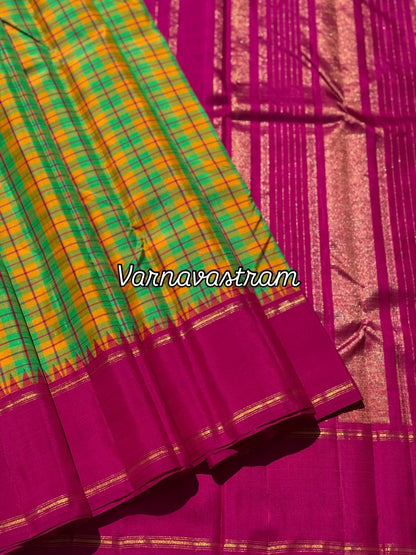 A pleasant seagreen fern green and black Burberry kattam korvai kanchivaram silk saree