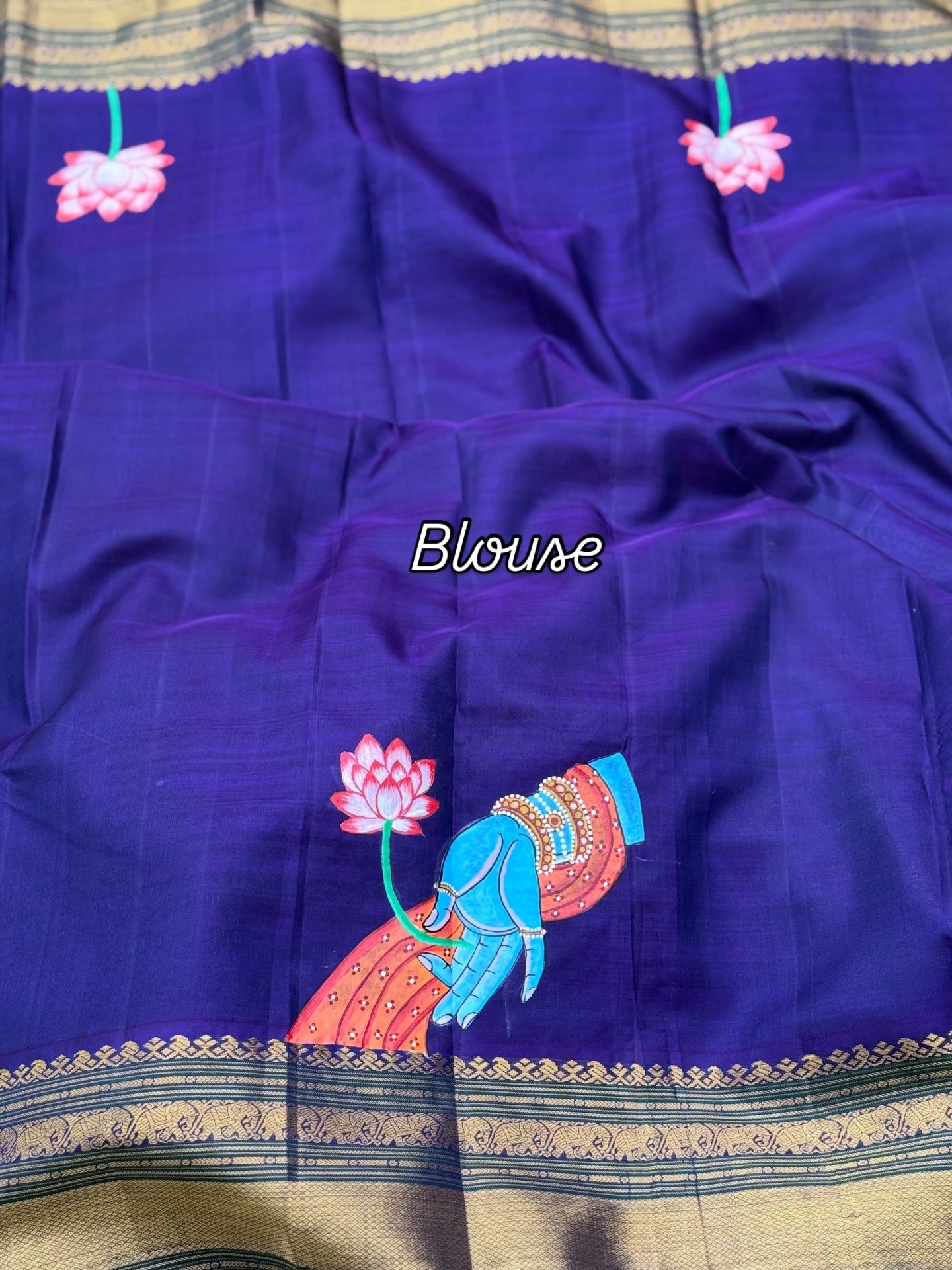 A stunner kanchivaram kattam korvai silk saree with foam green adorned with Handdrawn handpainted pichwai artwork