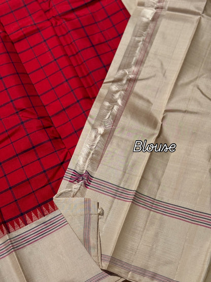 A stunning red ivory kattam korvai kanchivaram silk saree