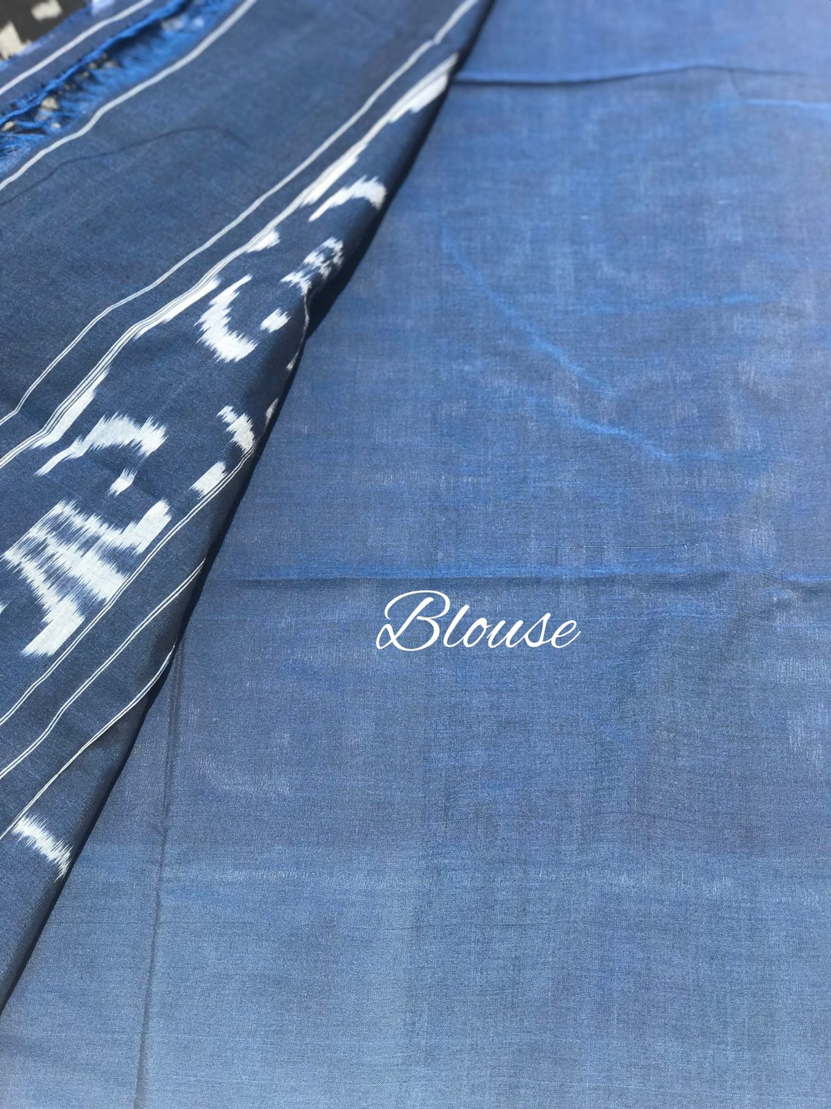 Indigo blue with black Ikkat cotton Saree