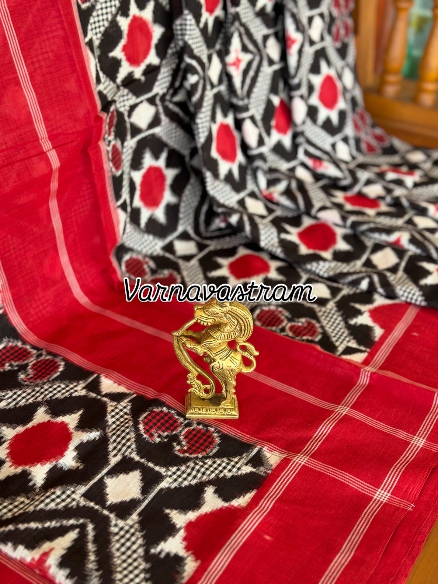 A Masterpiece  Double Ikkat Telia Rumal Cotton Saree