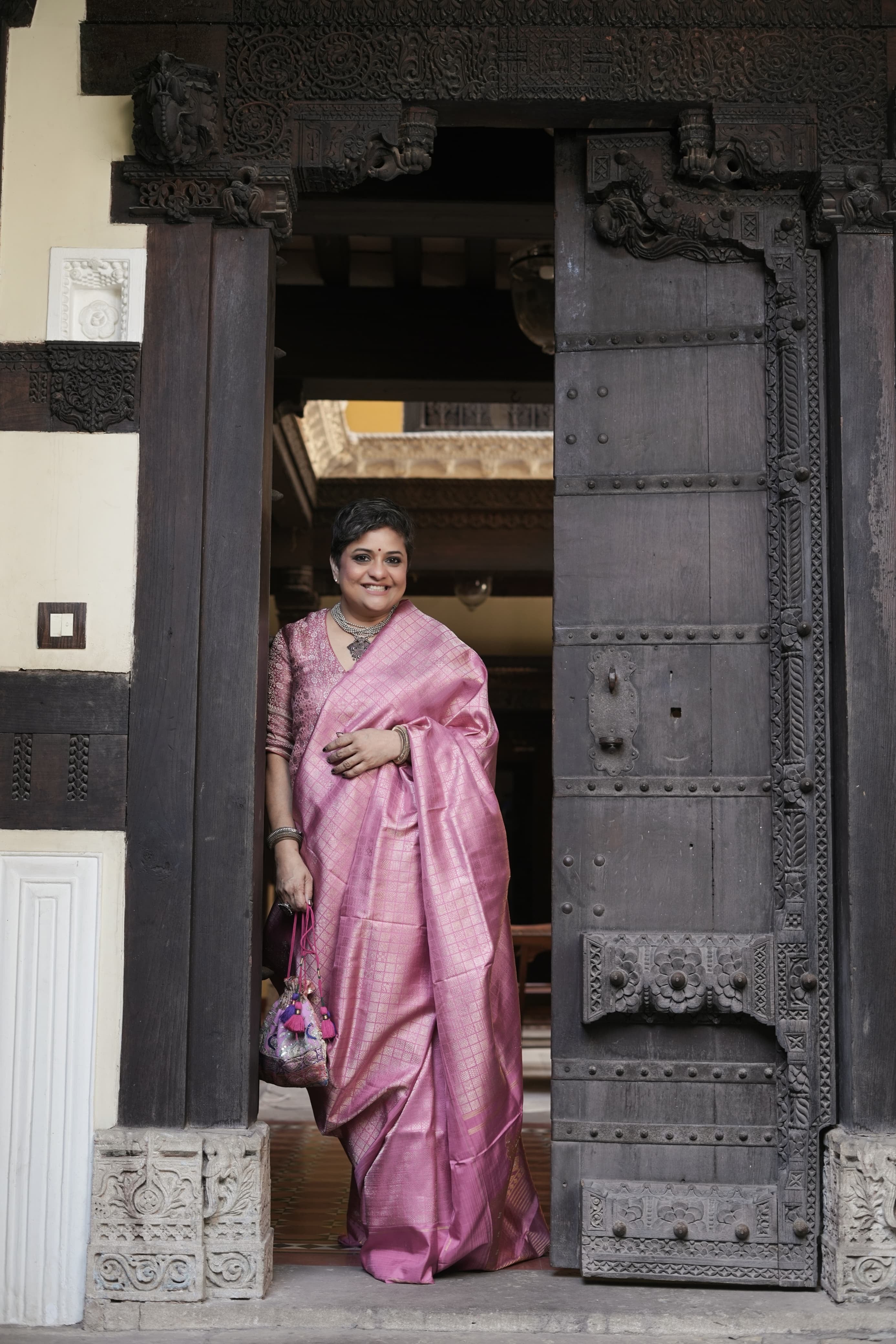 Instalment pay link 1 of 6 - A Canvas of Legendary Artistry The Masterpiece 108 exquisite Kanchivaram silk  showcases kamadenu pallu in hot pink hue of the finest and rarest natural dye