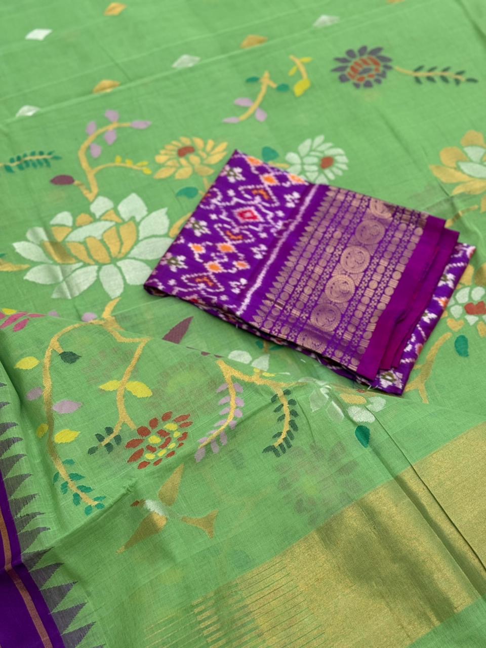 Chartreuse green Ponduru Khadhi All Over Jaal Jamdani Saree
