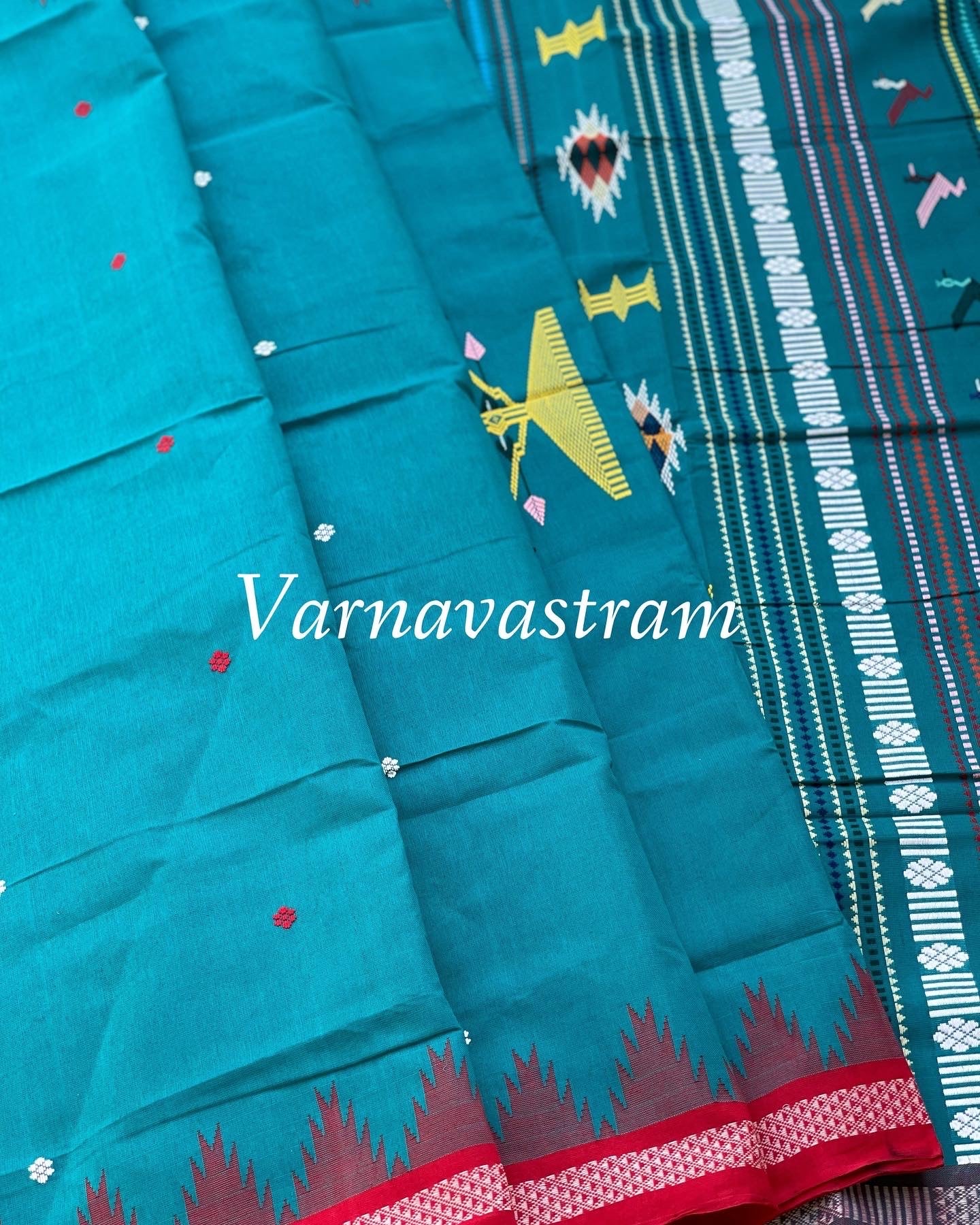 Teal Green Ganjam Bomkai Odisha weave Cotton saree