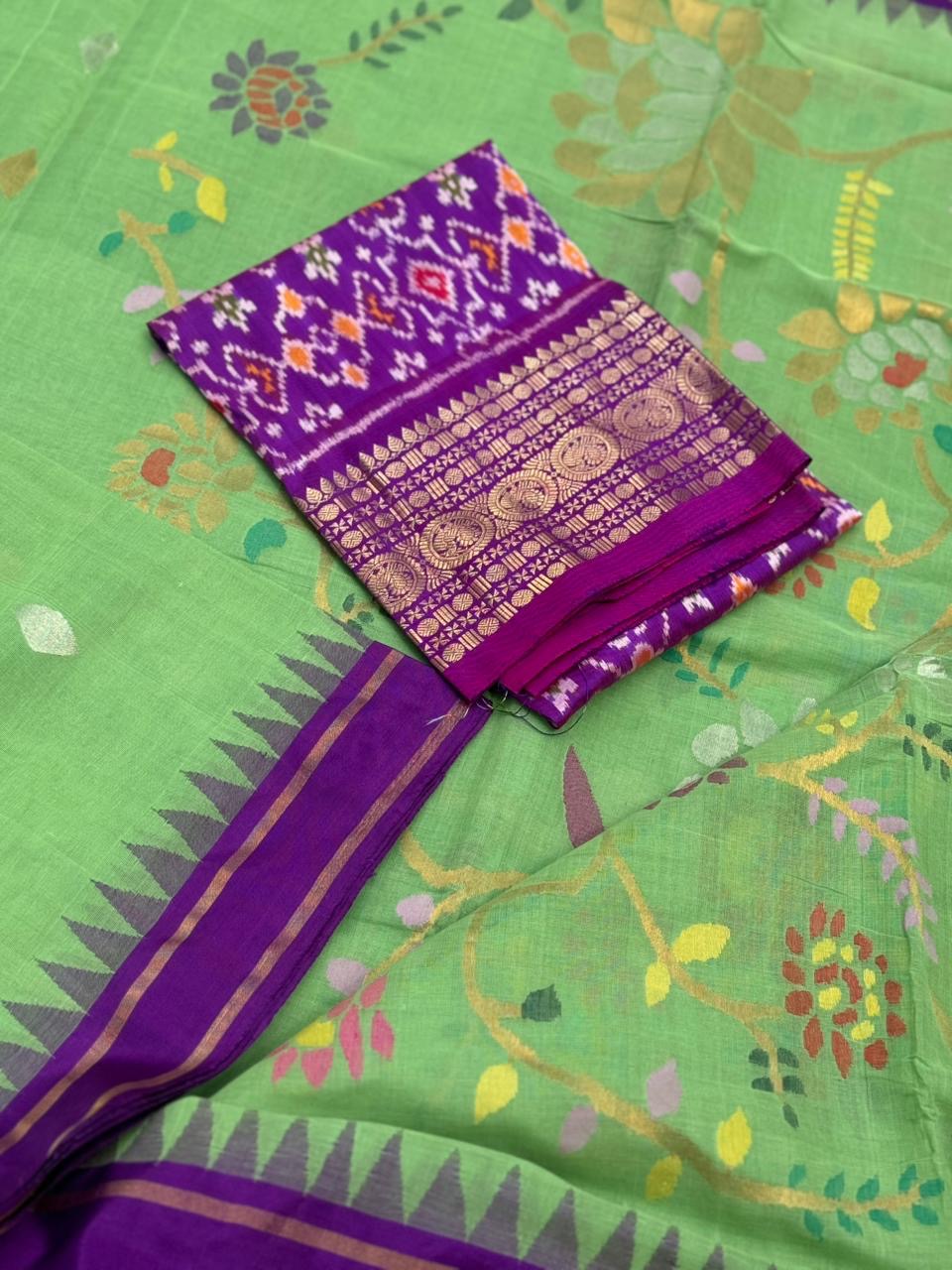 Chartreuse green Ponduru Khadhi All Over Jaal Jamdani Saree