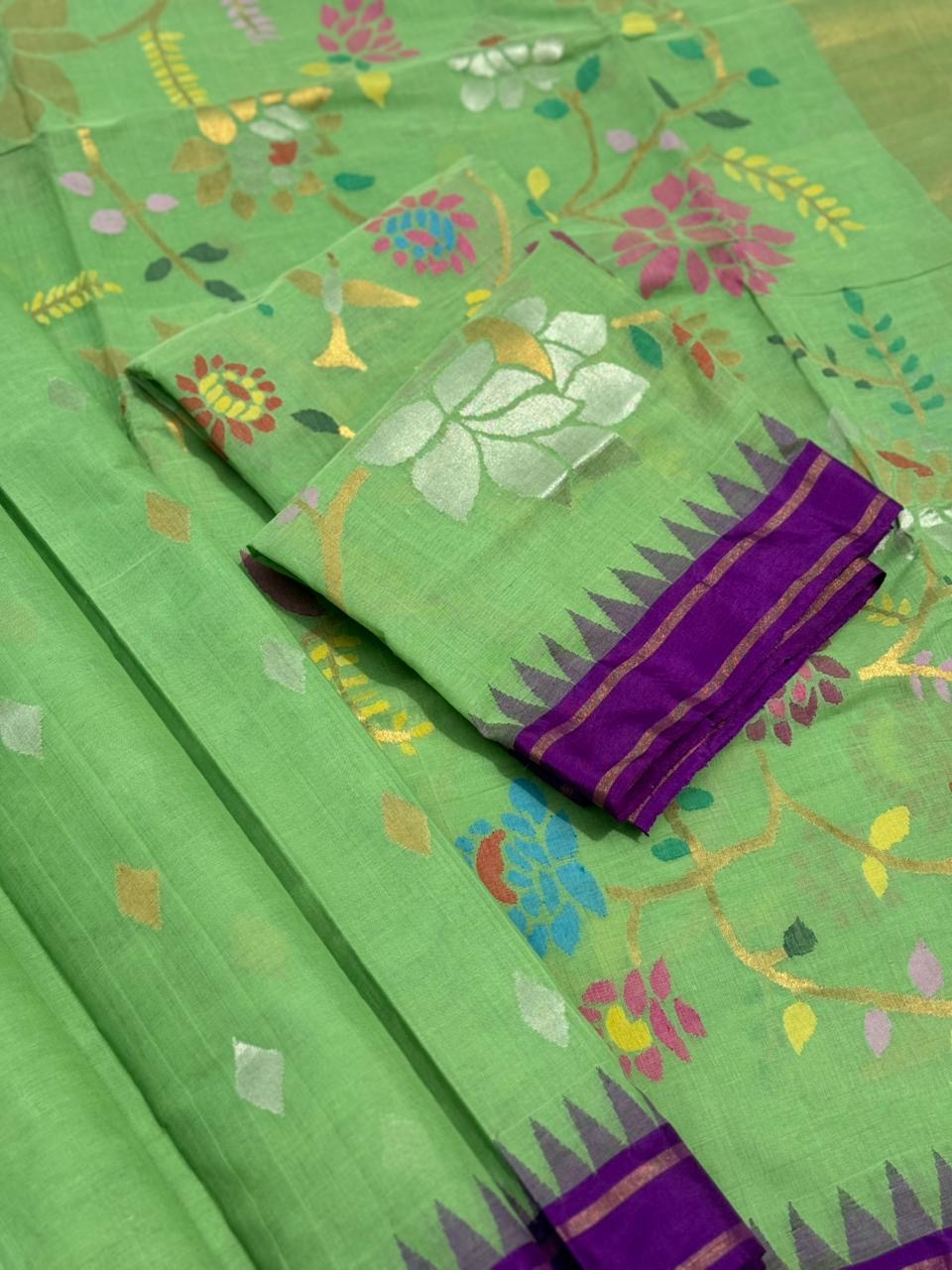 Chartreuse green Ponduru Khadhi All Over Jaal Jamdani Saree