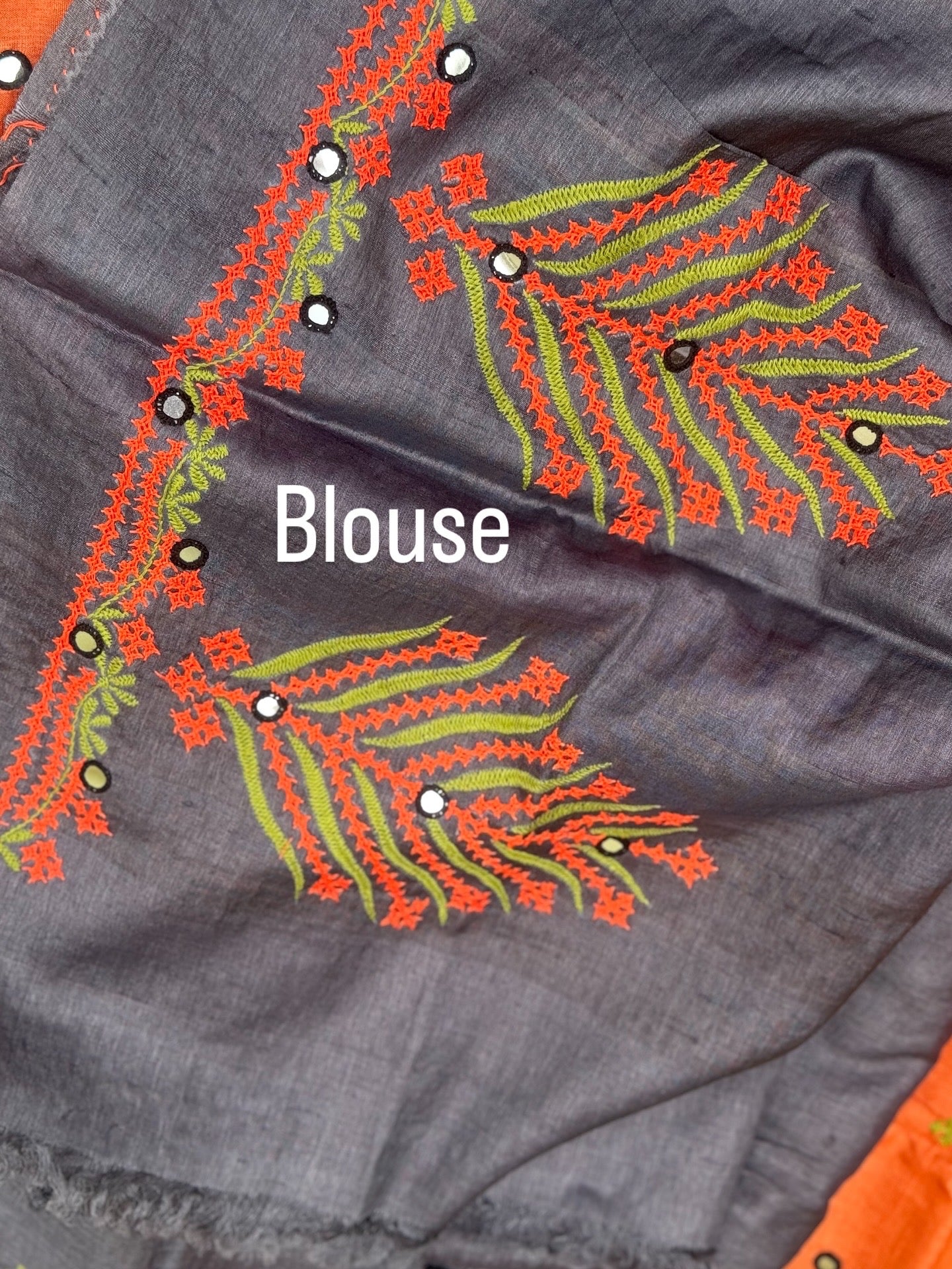 handwoven Tussar silk saree with handmade kutch mirror embroidery work