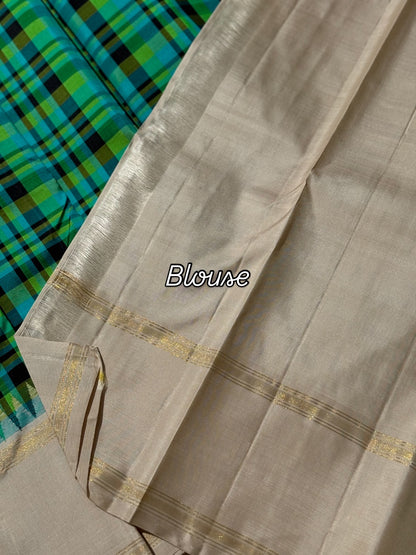 A pleasant Burberry kattam korvai kanchivaram silk saree