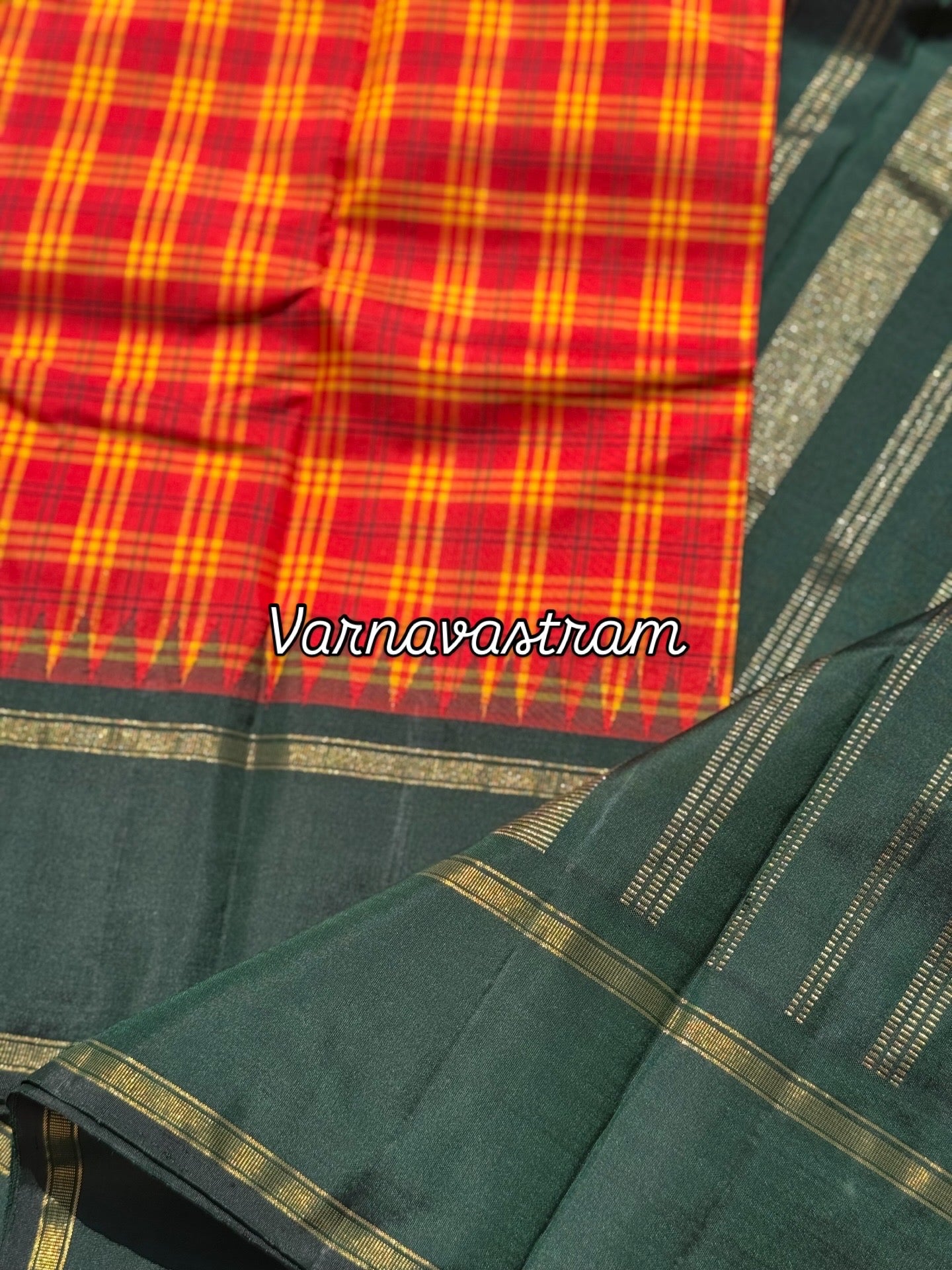 A pleasant tomato red with yellow kattam korvai kanchivaram silk saree