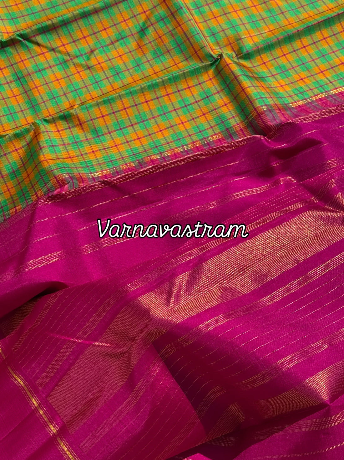 A pleasant seagreen fern green and black Burberry kattam korvai kanchivaram silk saree