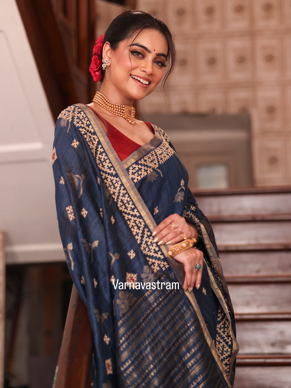 Handwoven matka silk jaal weave with beautiful handmade kutch mirrorwork