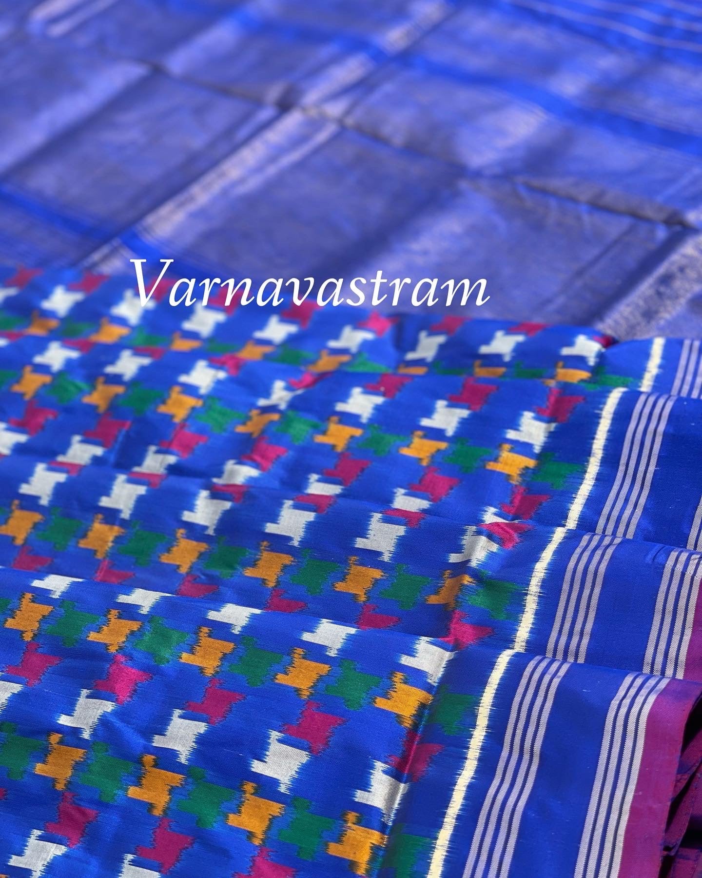 Oxford Blue Contemporary Silk Ikkat With Abstract Patterns Saree