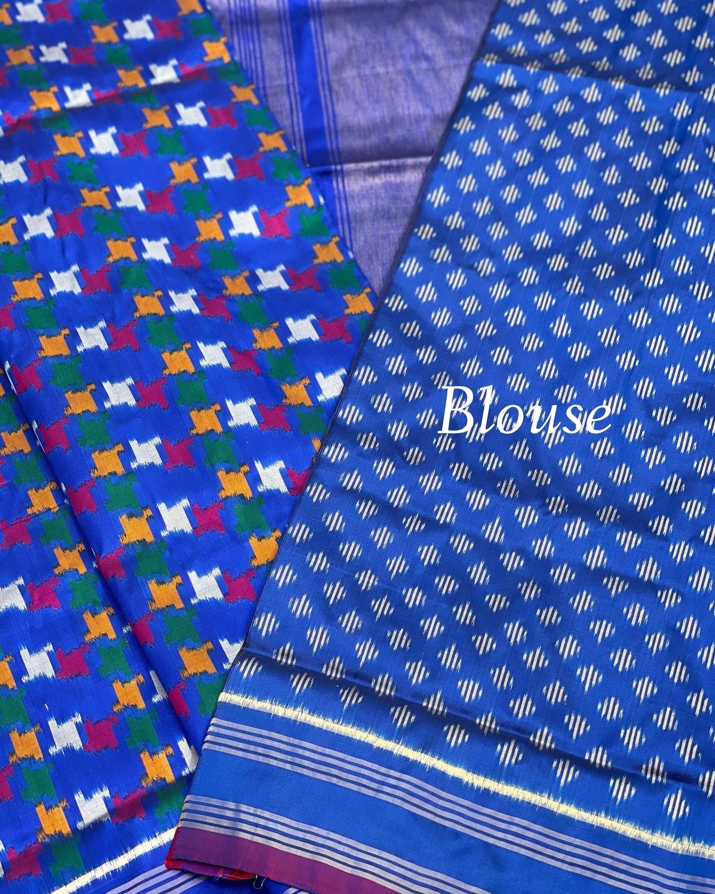 Oxford Blue Contemporary Silk Ikkat With Abstract Patterns Saree