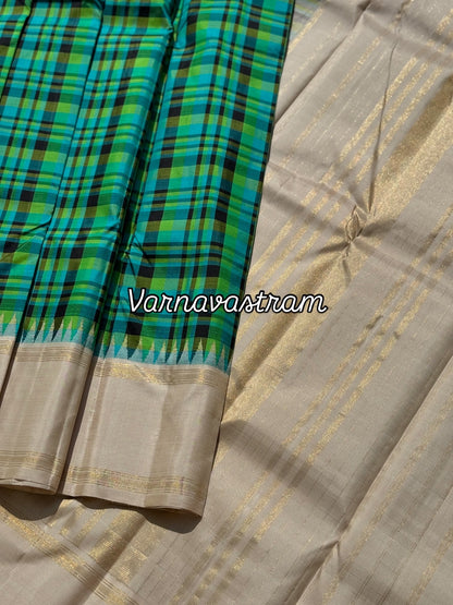 A pleasant Burberry kattam korvai kanchivaram silk saree