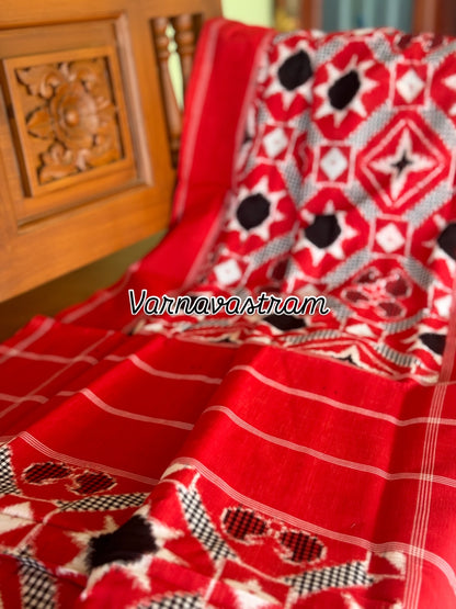 A Masterpiece  Double Ikkat Telia Rumal Cotton Saree