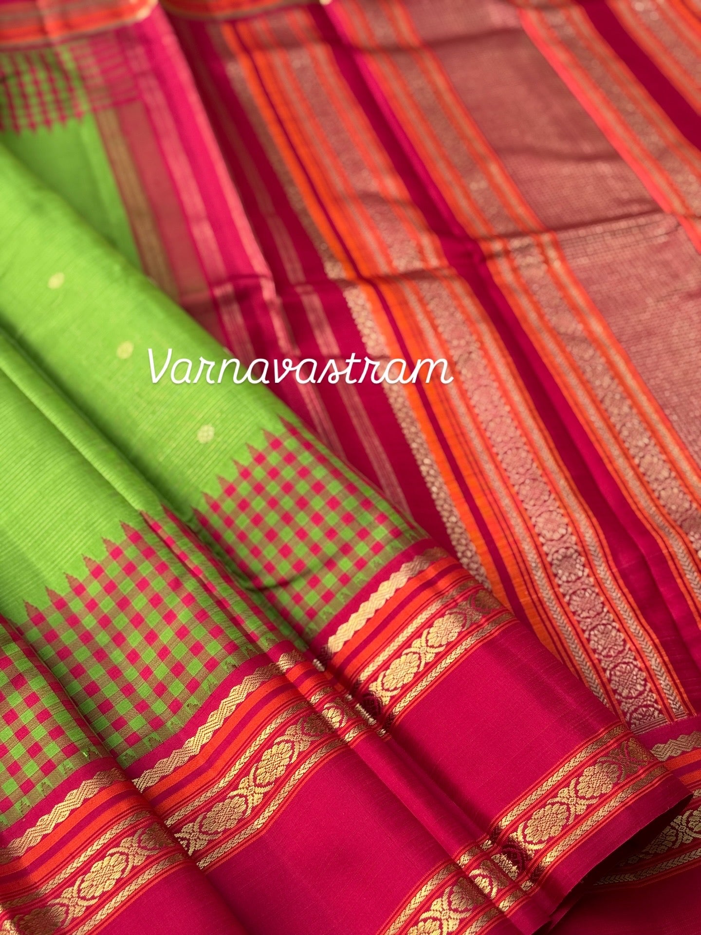 PARAMPARA Kanchivaram silk saree in tender green with arakku shade