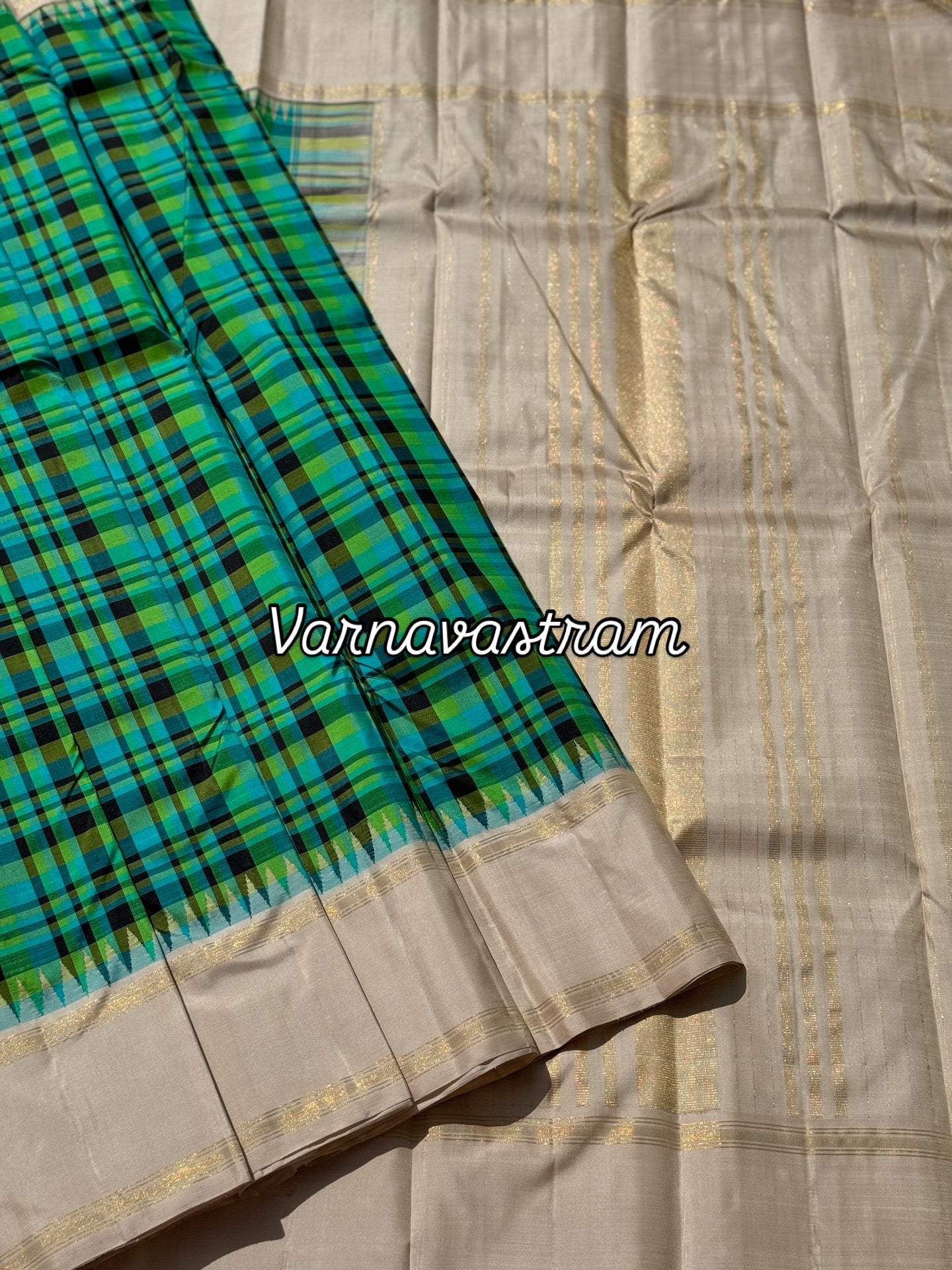 A pleasant Burberry kattam korvai kanchivaram silk saree