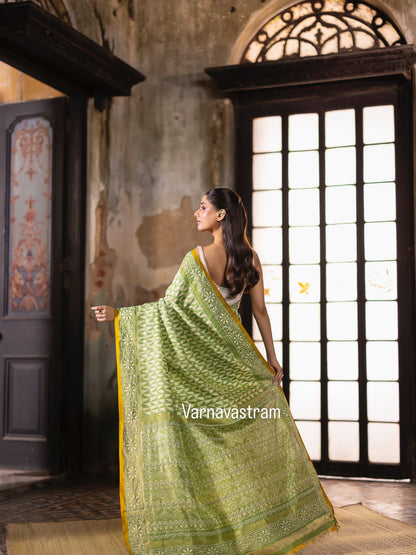 A Mulberry silk ikkat saree adorned with hand embroidery Chikankari work&amp;nbsp;