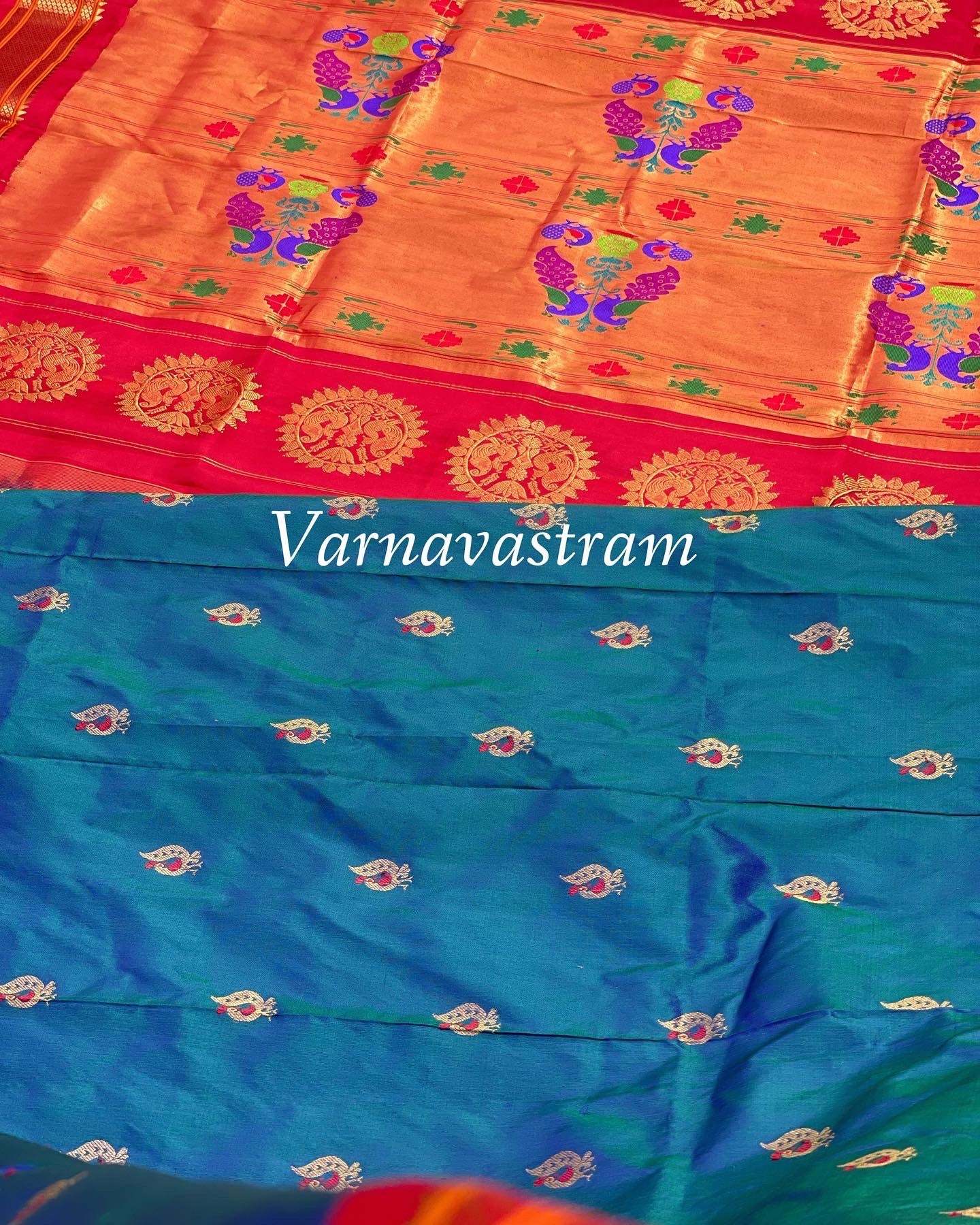 Paithani Silk Saree With Meenakari Buttas On Body With Kadiyal Border