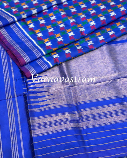 Oxford Blue Contemporary Silk Ikkat With Abstract Patterns Saree